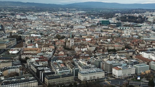 High angle view of buildings in city