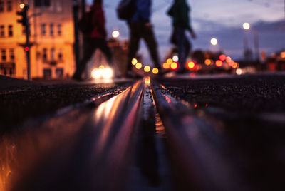 Surface level of tramway at night