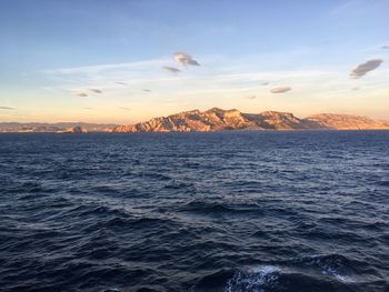 Scenic view of sea against sky during sunset