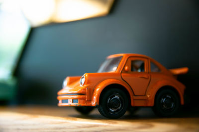 Close-up of toy car on table