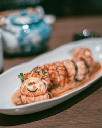 Close-up of food in plate on table