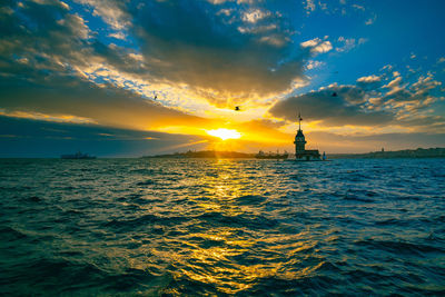 Scenic view of sea against sky during sunset