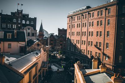 High angle view of buildings in city