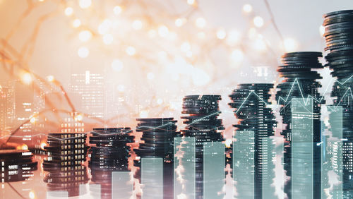 Close-up of illuminated cityscape at night