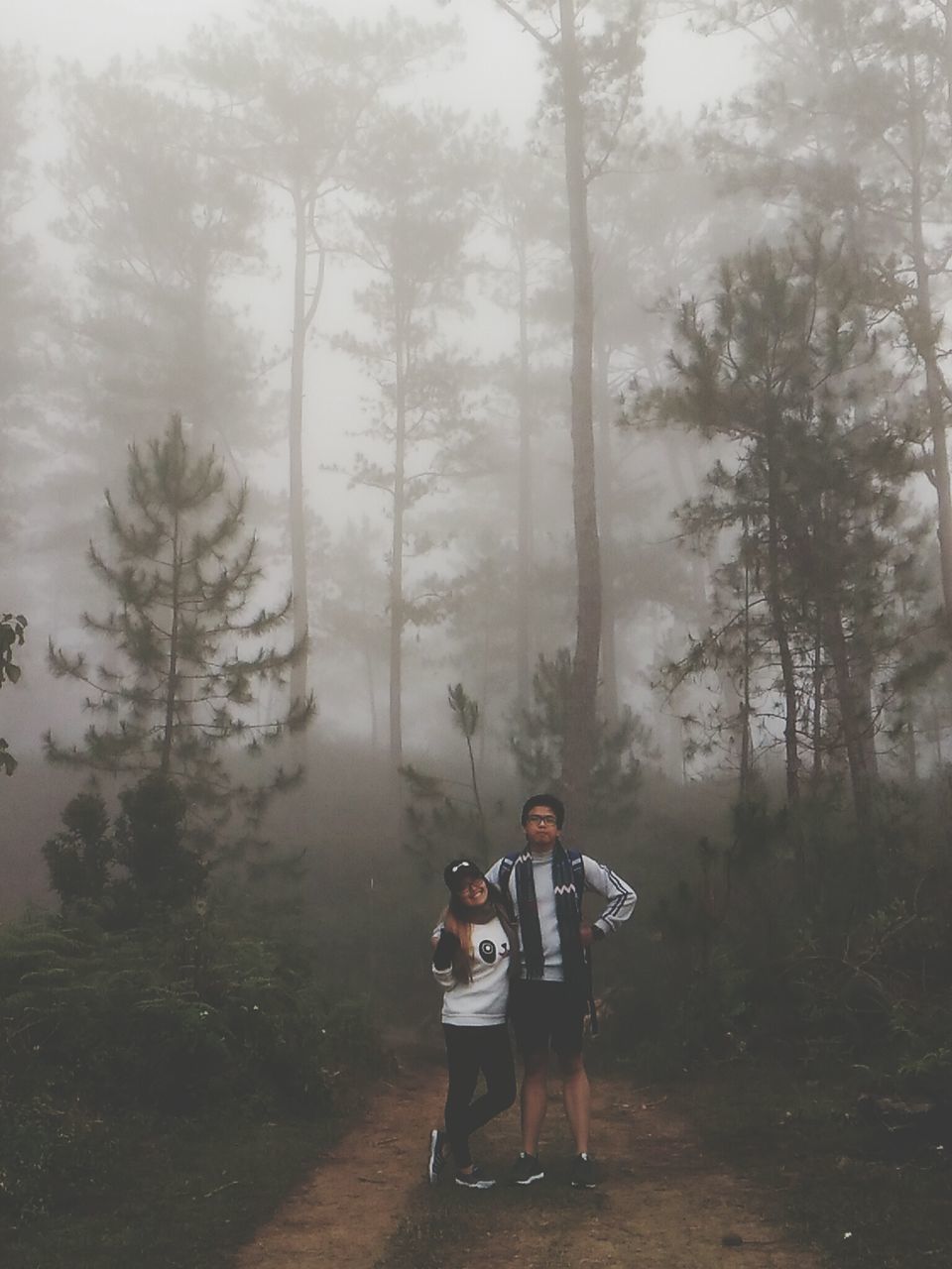 tree, full length, only men, young adult, fog, forest, two people, adults only, day, people, friendship, beauty in nature, nature, adult, outdoors, adventure