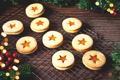 High angle view of cookies on table