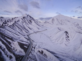 Drone shot of lindis pass in winter