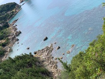 High angle view of rocks on beach