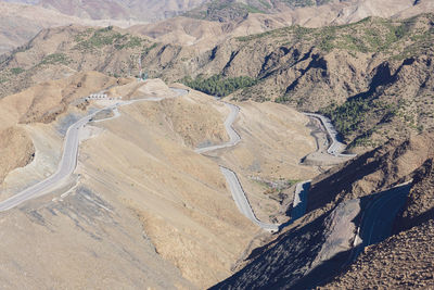 High angle view of road leading towards mountains