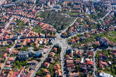 Aerial view of intersection of seven streets in old city from a drone