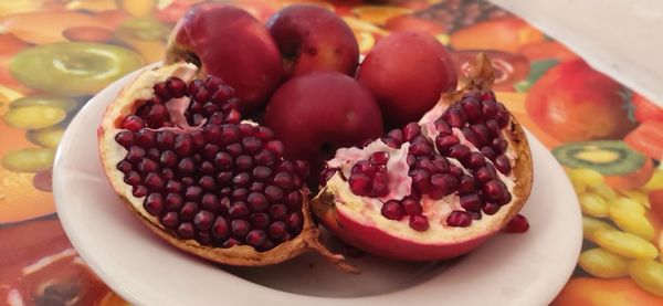 High angle view of fruits in bowl on table