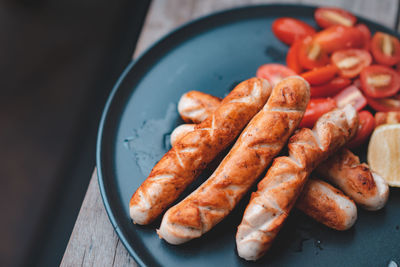 High angle view of breakfast on table