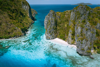 Aerial view of rock formation on beach