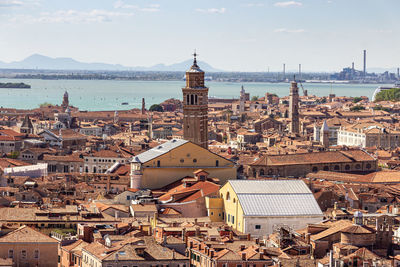 High angle view of townscape against sky