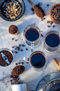 High angle view of coffee beans on table