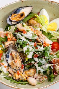 Close-up of seafood served in plate