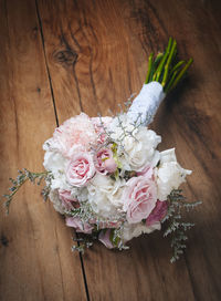 High angle view of bouquet on table