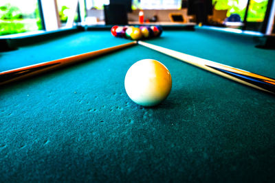 Close-up of balls on pool table