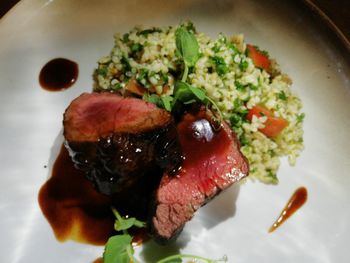 Close-up of meal served in plate