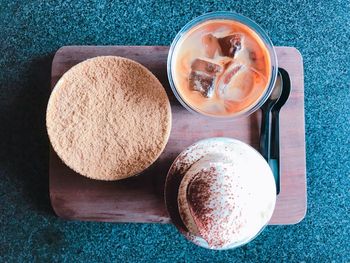 High angle view of breakfast on table