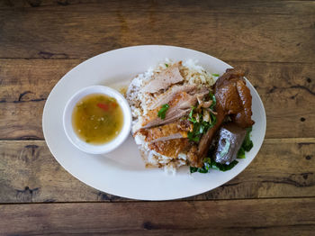 Close-up of breakfast served in plate