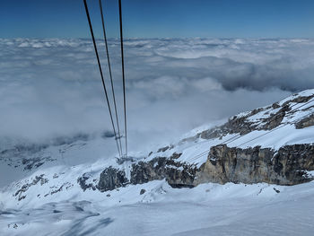 Scenic view of snow covered mountains against sky