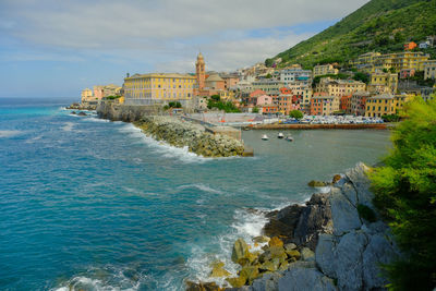 Coast of nervi on ligurian sea in genoa, liguria, italy.