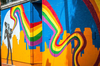 Full frame shot of colorful graffiti on wall