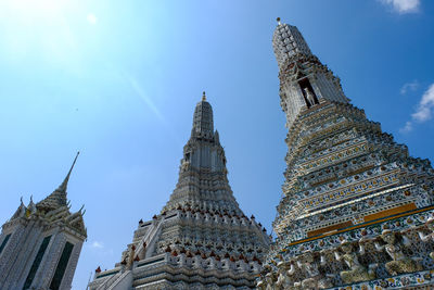 Low angle view of temple building against blue sky