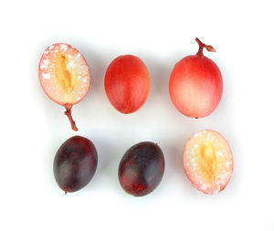 High angle view of fruits on white background