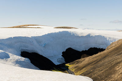Patches of snow and glacier in iceland seen during trekking