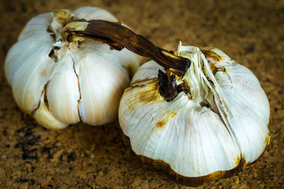 Close-up of rotten garlic bulbs