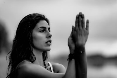 Close-up of woman doing yoga