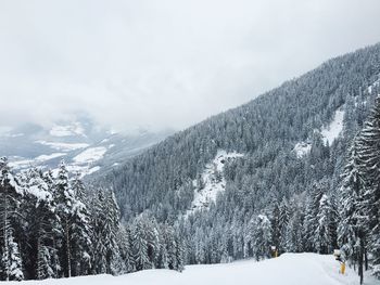 Scenic view of snow covered mountains