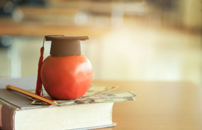 Close-up of open book on table