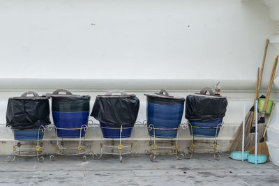 Chairs and table against blue wall