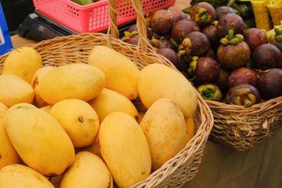 High angle view of fruits for sale at market stall