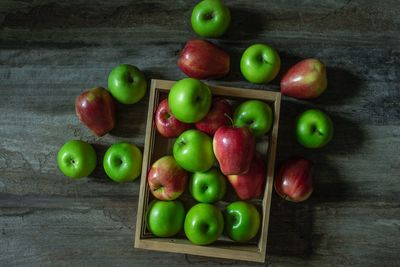 High angle view of apples on table