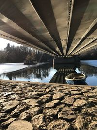 High angle view of bridge over river against sky