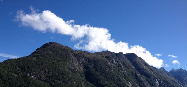 Scenic view of mountains against cloudy sky