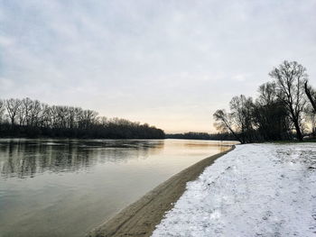 Scenic view of lake against sky during winter