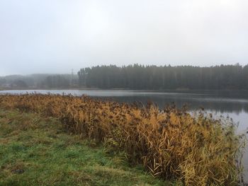 Scenic view of lake against sky during winter