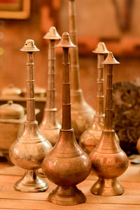 Close-up of chess pieces on table