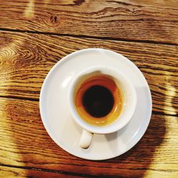 High angle view of coffee on table
