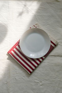 High angle view of empty plate on table