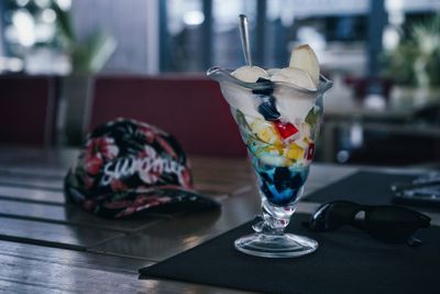 Close-up of ice cream on table