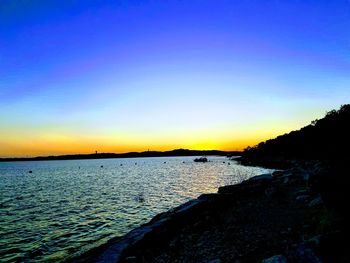 Scenic view of sea against clear sky during sunset