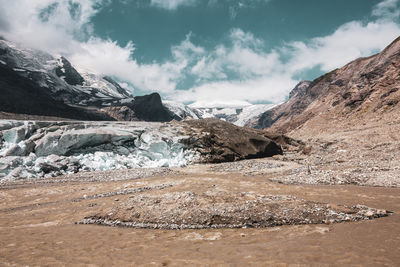 Panoramic view of johannisberg peak and pasterze glacier, austria's largest glacier .