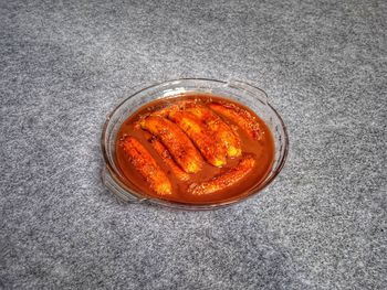 High angle view of soup in bowl
