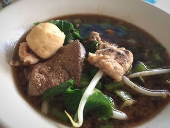 High angle view of soup in bowl